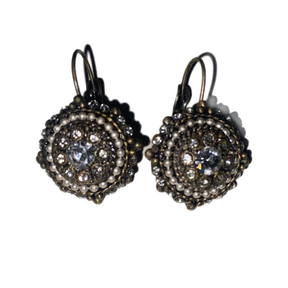 Vintage LOOKING Drop Earrings Gold Tone Clear Stones